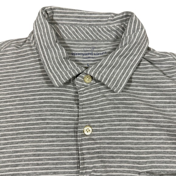 Vineyard‎ Vines Classic Fit Men's Gray White Stripe Polo Shirt Size Large Golf - Picture 5 of 10